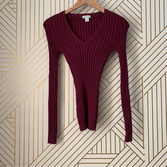 Sundance Poet Legends Sweater V Neck ribbed organic cotton Maroon burgundy XS - Picture 2 of 8